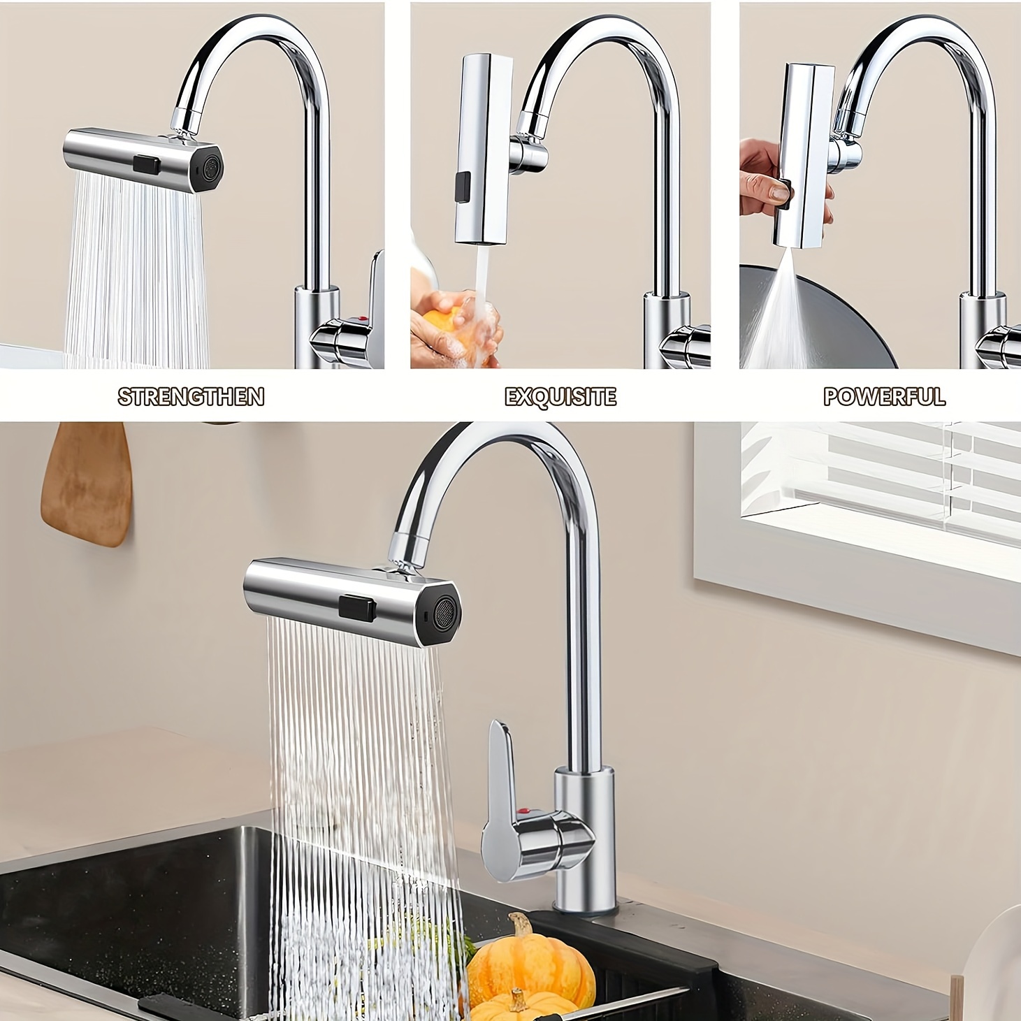 3-in-1 360-degree Waterfall Kitchen Faucet, Touch Kitchen Faucet, Kitchen Sink Faucet Extender, Rotating Waterfall Kitchen Faucet For Washing Vegetables And Fruits